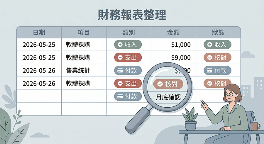 小公司適用的基礎記帳與月底對帳流程表