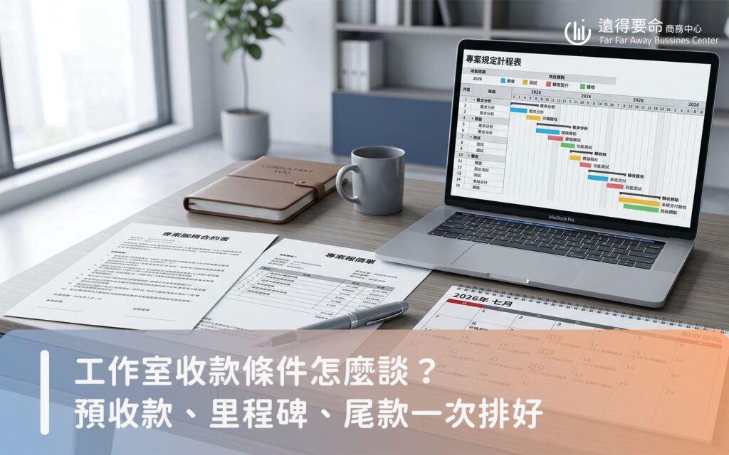 工作室收款條件與接案合約報價單商務桌面配置