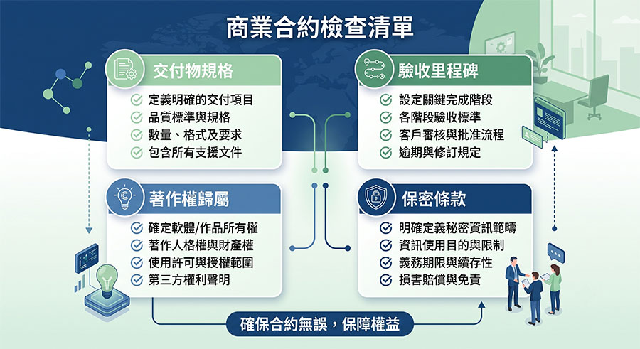 freelance-contract-checklist-infographic 外包合約四大核心項目檢查清單資訊圖