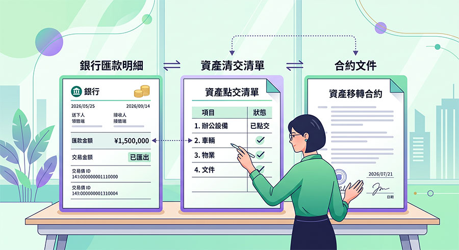 現金匯款單據與設備點交清單核對示意圖